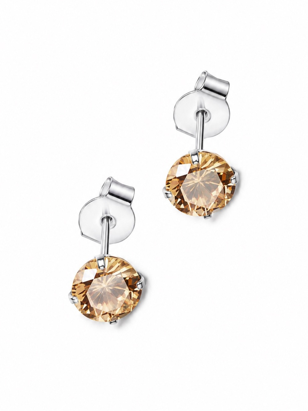 Peach Orange CZ Stud Earrings Stainless Steel